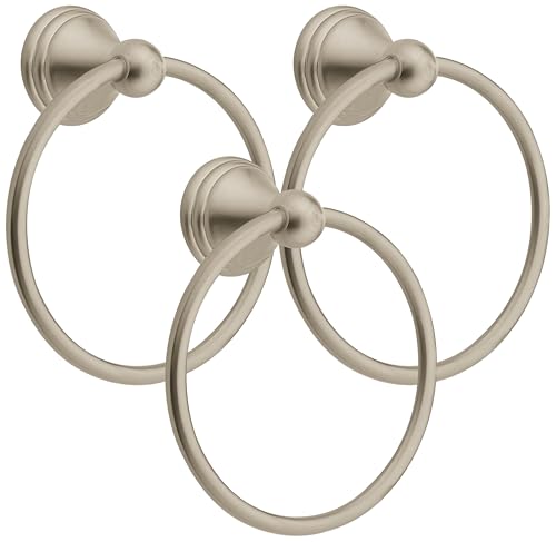 Moen Preston Collection Brushed Nickel 7-inch Towel Ring Wall Mount Pack of 3