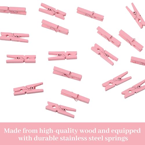 Sorcristy 200PCS Pink Mini Wooden Clothespins, 1.2-Inch Small Photo Clips