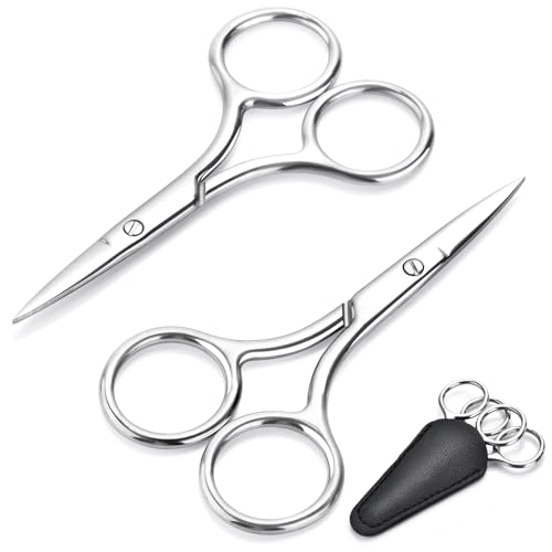 2-Pack Small Precision Grooming Scissors - Stainless Steel Straight Tip for Eyebrows, Beard & Facial Hair