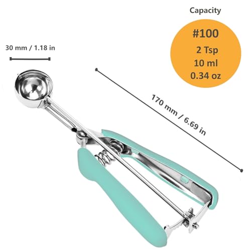 LLESCA #100 Stainless Steel Cookie Scoop, 2 Tsp Mint Non-Slip Handle