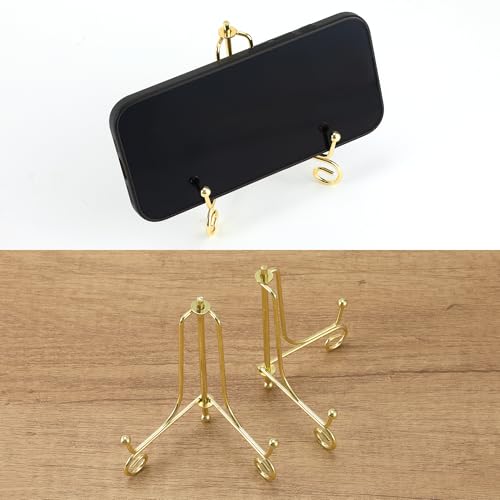 Gold Iron Plate Holder Easel Display Stand - 4 Inch, 2 Pack