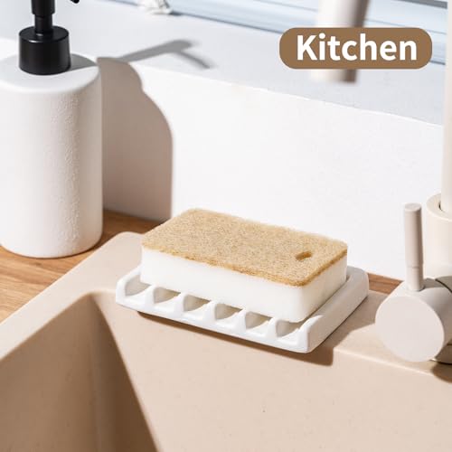 Tanew Self-Draining White Ceramic Soap Dish - Modern Bathroom & Kitchen Holder, Model White1