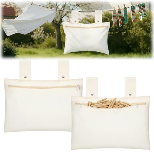Abbylike 2-Pack Heavy Duty Canvas Clothespin Bags - Windproof & Easy Access