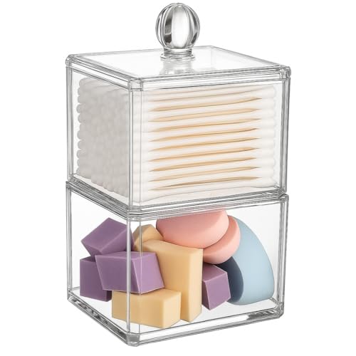 Stackable Square Acrylic Cotton Ball and Q-Tip Holder - Single Pack