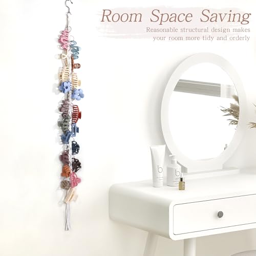 SNOWSTAR White Macrame Hair Claw Clip Organizer with 20 Rings