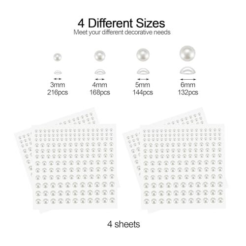 BlingKingdom 660pcs Self-Adhesive Flat Back White Pearl Stickers for Crafts, Makeup & Nail Art