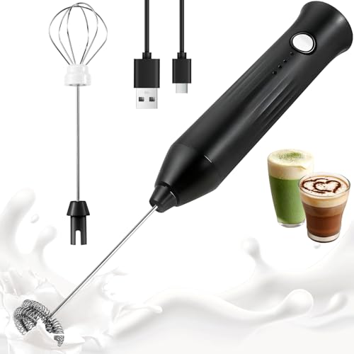Rechargeable Handheld Milk Frother - Black with 2 Detachable Whisks