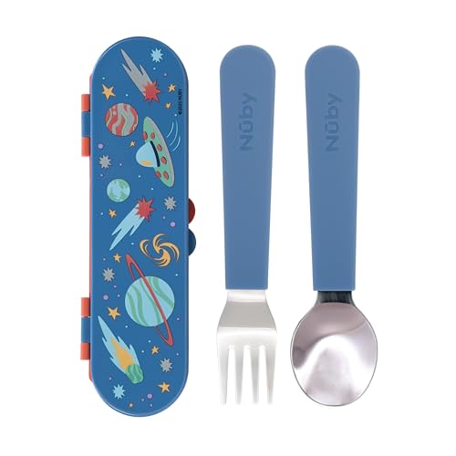Nuby Galaxy Stainless Steel Toddler Utensil Set with Travel Case