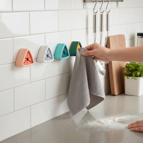 8-Pack Adhesive Towel Holders, Multicolor Silicone Push-Grip Hooks