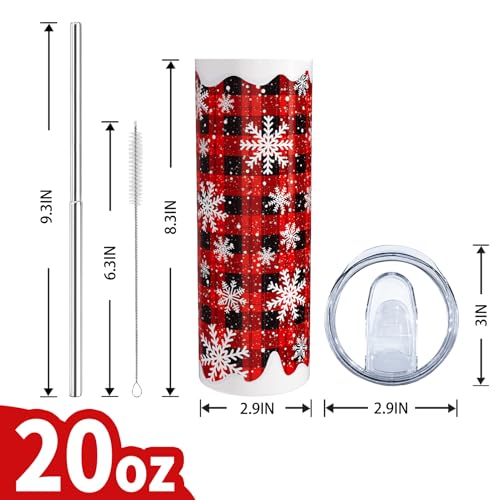 Christmas Red Buffalo Plaid Snowflake 20oz Insulated Tumbler with Straw - Variation Snowflake Tumbler-01