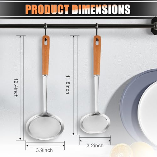 2-Piece Stainless Steel Fine Mesh Skimmer Spoon Set with Wooden Handle