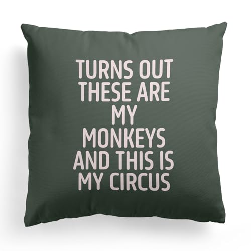 Funny Monkeys & Circus Quote Throw Pillow Cover 18x18, Green-01
