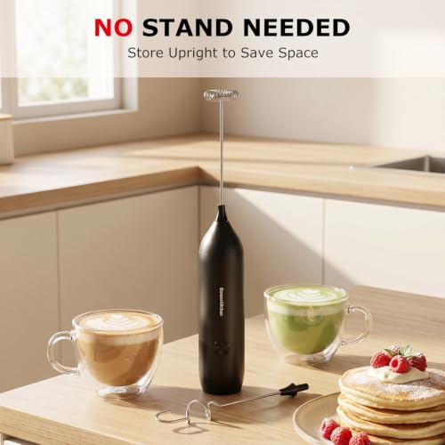 Bonsenkitchen USB-C Rechargeable Milk Frother - Handheld Electric Foam Maker for Coffee, Matcha, and Lattes