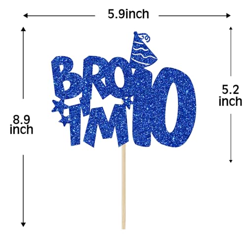 Bro I'm 10 Cake Topper | 10th Birthday Party Decoration | Blue Glitter