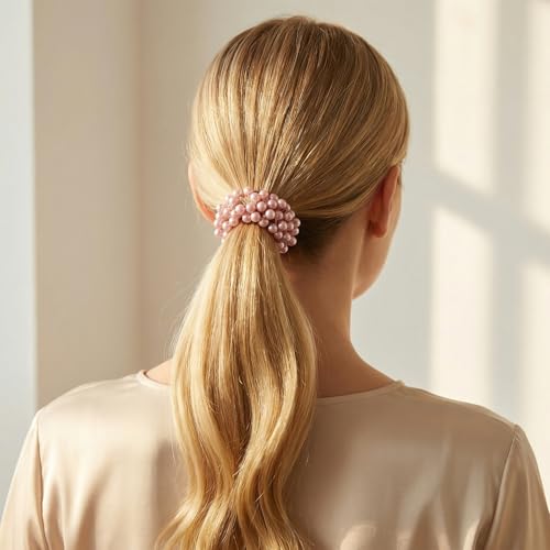 Xindojuz 3 Pack Pearl Scrunchies Beaded Hair Ties Ponytail Holder