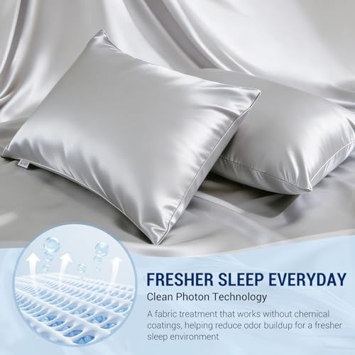 Cooling Satin Pillowcase for Hot Sleepers, Silver Gray - Standard Size