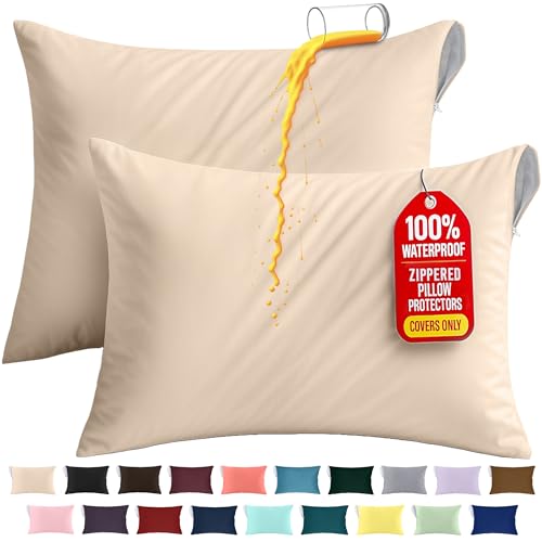 Utopia Bedding Waterproof Pillow Protectors - Standard, Pack of 2, Beige