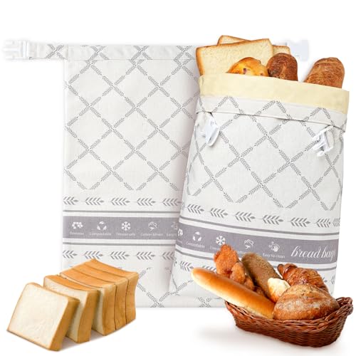 Premium Gray Plaid Reusable Beeswax Bread Bags - XL Sourdough Storage, 2 Pack