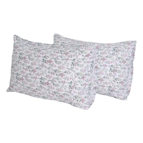 Queen Size Cotton Pillowcases Set of 2 - Botanical Print, Soft & Machine Washable