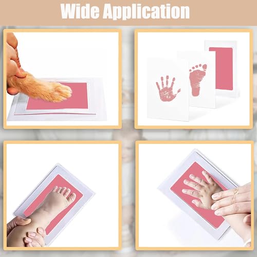 LelonHo 4 Pack Pink Inkless Baby & Pet Handprint Footprint Kit with 8 Cards