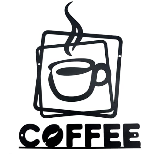 Coffee Metal Wall Art Decor - Set of 2, 9 Inch, Black