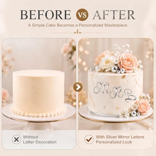 27PCS Silver Acrylic Cake Toppers - A-Z Script Letter Decor