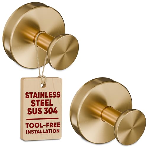 Novsix Gold Suction Cup Hooks for Shower, Rustproof Stainless Steel (2 Pack)