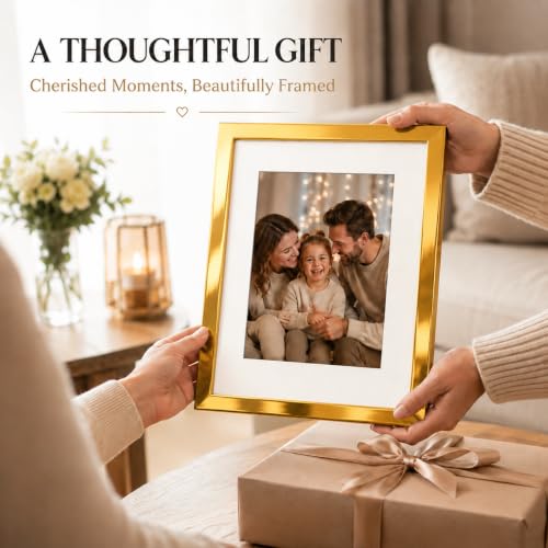 QOTIB 11x14 Gold Picture Frame with 8x10 Mat for Wall Hanging