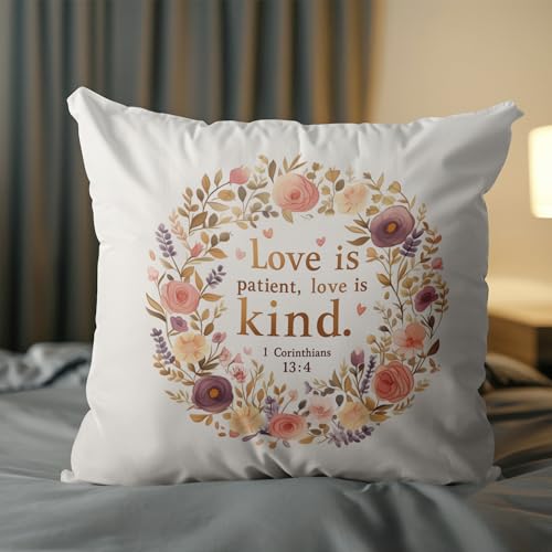 Pastel Scripture Pillow Cover 18x18 Inches - 1 Corinthians 13:4