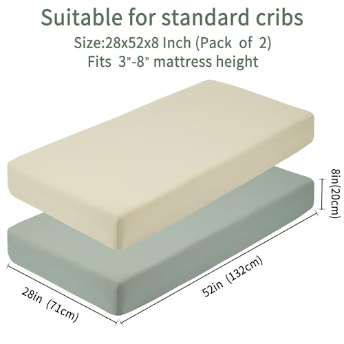 GUNTAIL Fitted Crib Sheets for Boys & Girls, 2 Pack Brown & Green