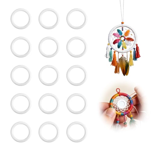 Penitue 15pcs White Plastic O Rings for Crafts, Macrame, and Curtains