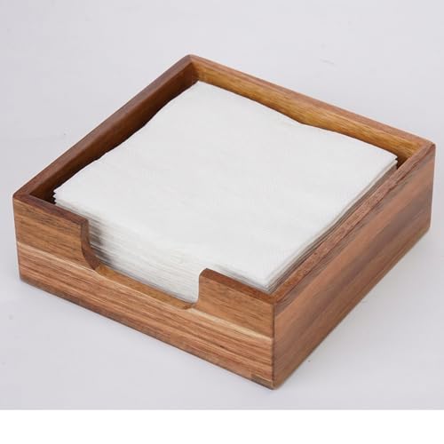 Acacia Wooden Cocktail Napkin Holder, 5.5 x 5.5 inches