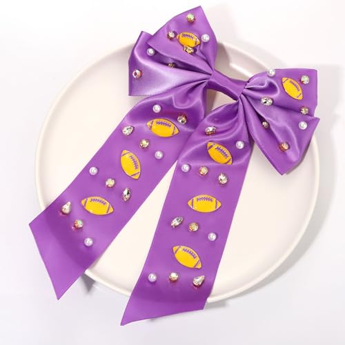 JERTOCLE Game Day Football Hair Bow Clip with Rhinestones and Charms
