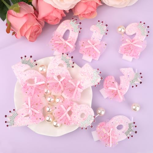Pink Number 8 Glitter Crown Birthday Candle with Bow