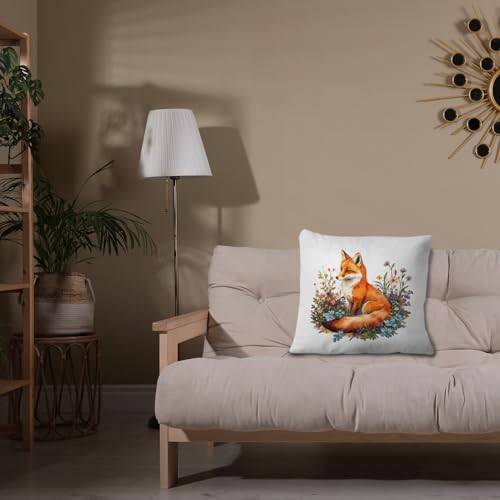 JINYO Floral Fox Pillow Covers 18x18 Inches, Soft Flannel Botanical Decor