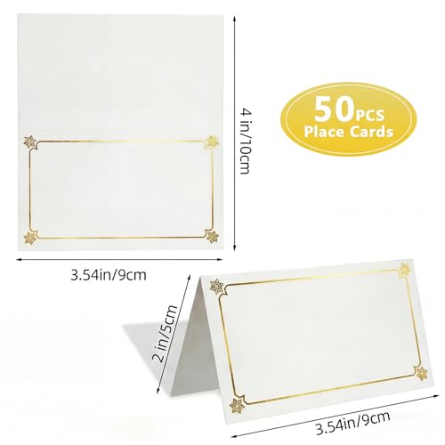 50 PCS White Gold Foil Place Cards for Table Setting