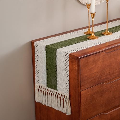 Sage Green Farmhouse Boho Macrame Table Runner 72 Inch with Tassels - Variation of THIS listing