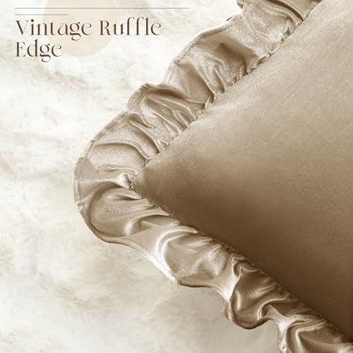KKJIAF Taupe Velvet Throw Pillow Covers Set of 2 - 18x18 Inch Ruffle Edge Shams