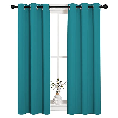 NICETOWN Peacock Teal Blackout Curtains 29" W x 45" L 2 Panels Thermal Insulated Grommet Room Darkening Drapes
