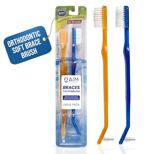 AIM Dental Supply Toothbrush for Braces, Soft V-Trimmed 2-Pack