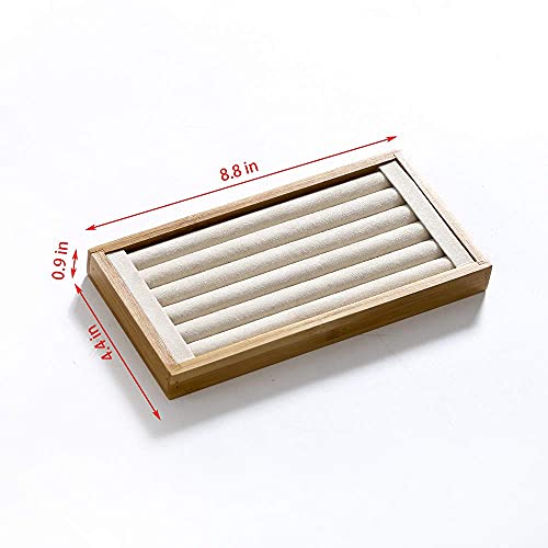 Beige Velvet Bamboo Ring Display Holder for Jewelry Storage