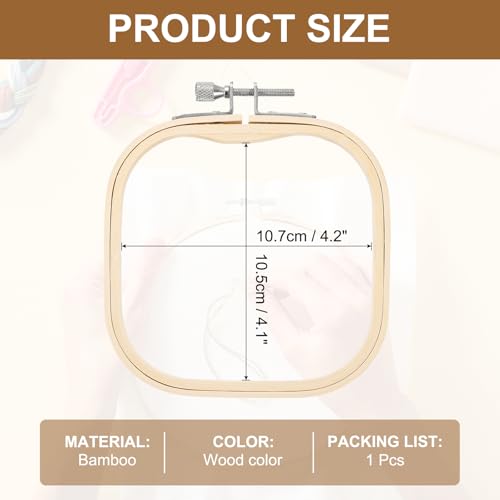 PATIKIL 5.1" x 5.1" Square Bamboo Embroidery Hoop for Cross Stitch & Punch Needle