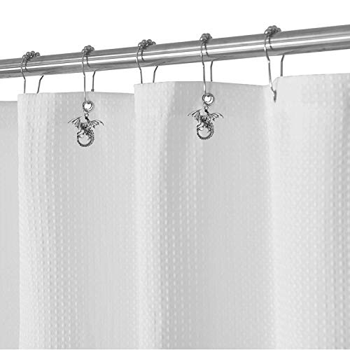 Silver Dragon Shower Curtain Hooks - Set of 12 Decorative Stainless Steel