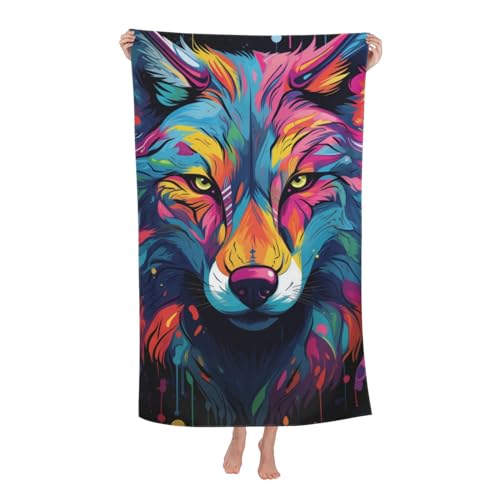VANZEV Wolf Beach Towel, Sand-Free Microfiber Quick Dry Bath Towel 52x32in