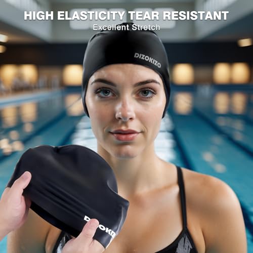 2pcs High Elasticity Silicone Swim Cap for Women and Men, Comfortable Non-Slip Swimming Caps for Long and Short Hair, Durable Waterproof Swim Hats for Adults, Keep Hair Dry