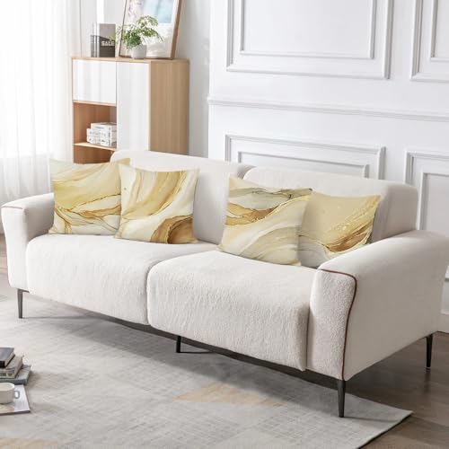 Bonhause 18x18 Inch Set of 4 Brown & Gold Marble Texture Throw Pillow Covers - Yellow Brown Variation
