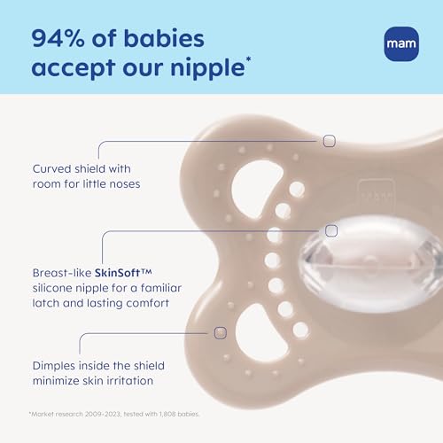 MAM Original Glow-in-the-Dark Pacifiers, 0-6 Months, Blue Teal/Cotton, 2 Pack