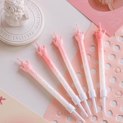 Gradient Pink Crown Birthday Candles - 5PCS Long Smokeless Wax