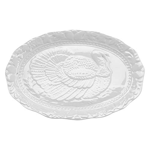 Oversized Turkey Serving Platter - Fine Porcelain Embossed Design, 17.5 Inch
