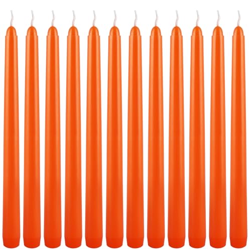 10-Inch Orange Taper Candles - 12 Pack, Unscented & Dripless for Events